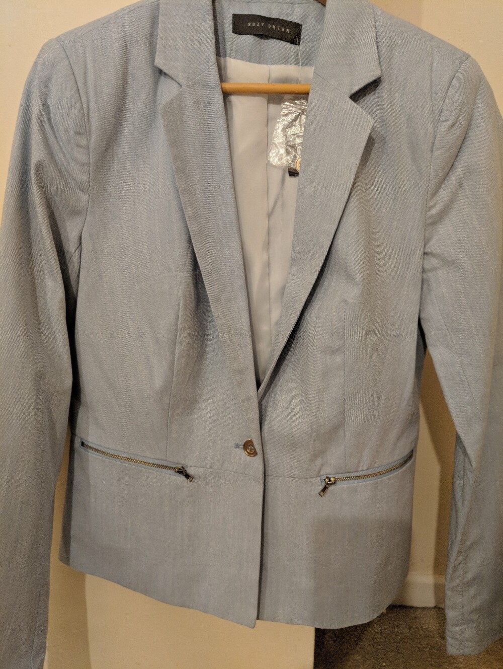 Light Blue Tailored Blazer with Zipper Pockets - Picture 2 of 4